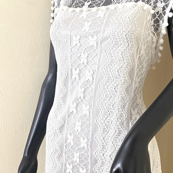 Knitted Laced White Fashion Summer Dress With Tassels. SZ L - Picture 7 of 14